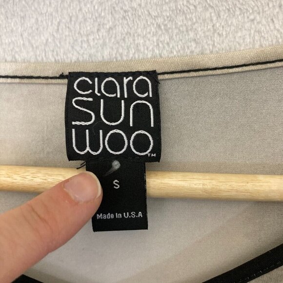 Clara Sun Woo Asymmetrical Ruffle Tunic Top Womens Small Stretch Abstract Shirt - Picture 7 of 12